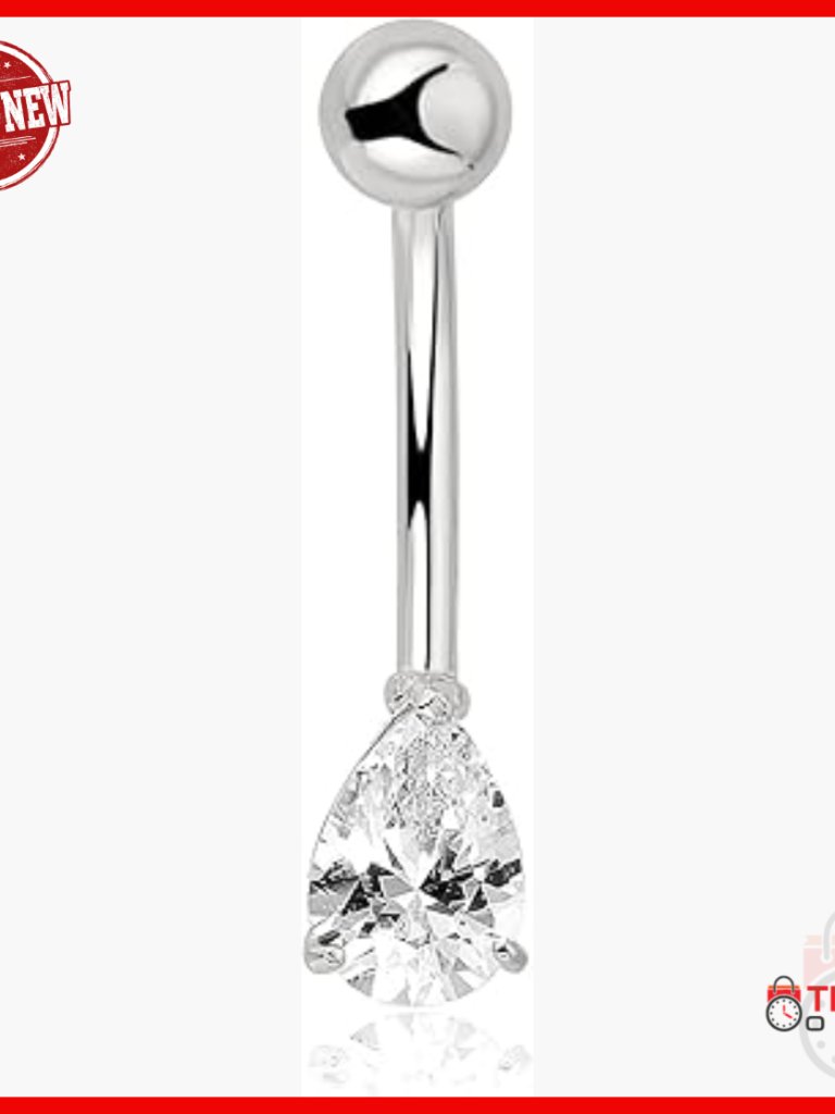 10k Gold Cz Pear Belly Button Ring 14 Gauge Body Jewelry
